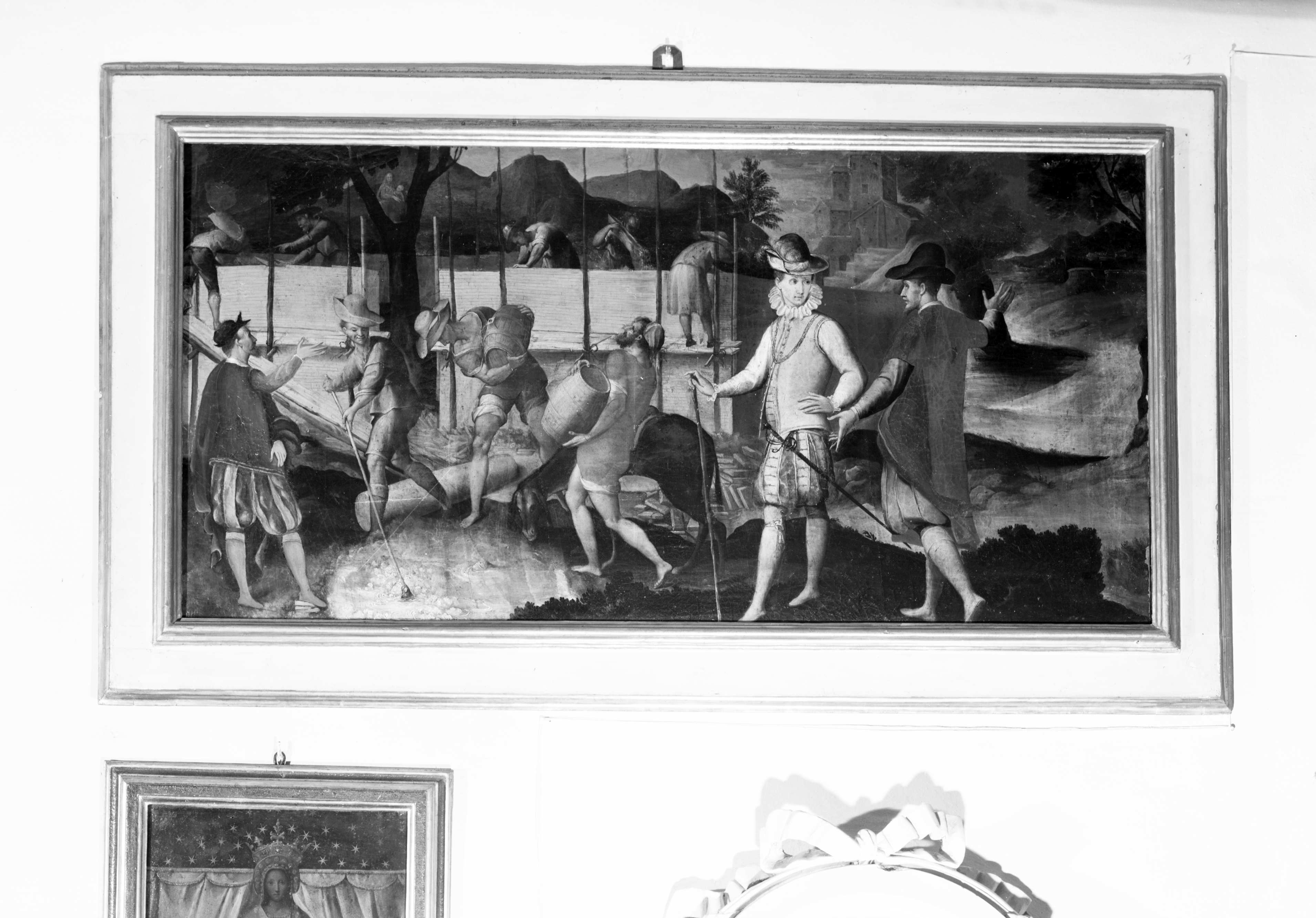 Costruzione del santuario dedicato alla Madonna di Germania (dipinto, pendant) di Modigliani Gianfrancesco (fine XVI)