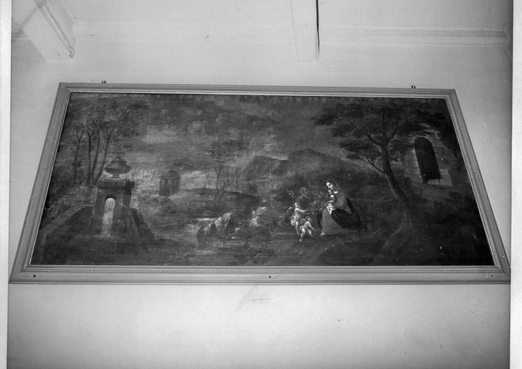 Paesaggio con il riposo nella fuga in Egitto (dipinto, pendant) - ambito emiliano (XVIII)