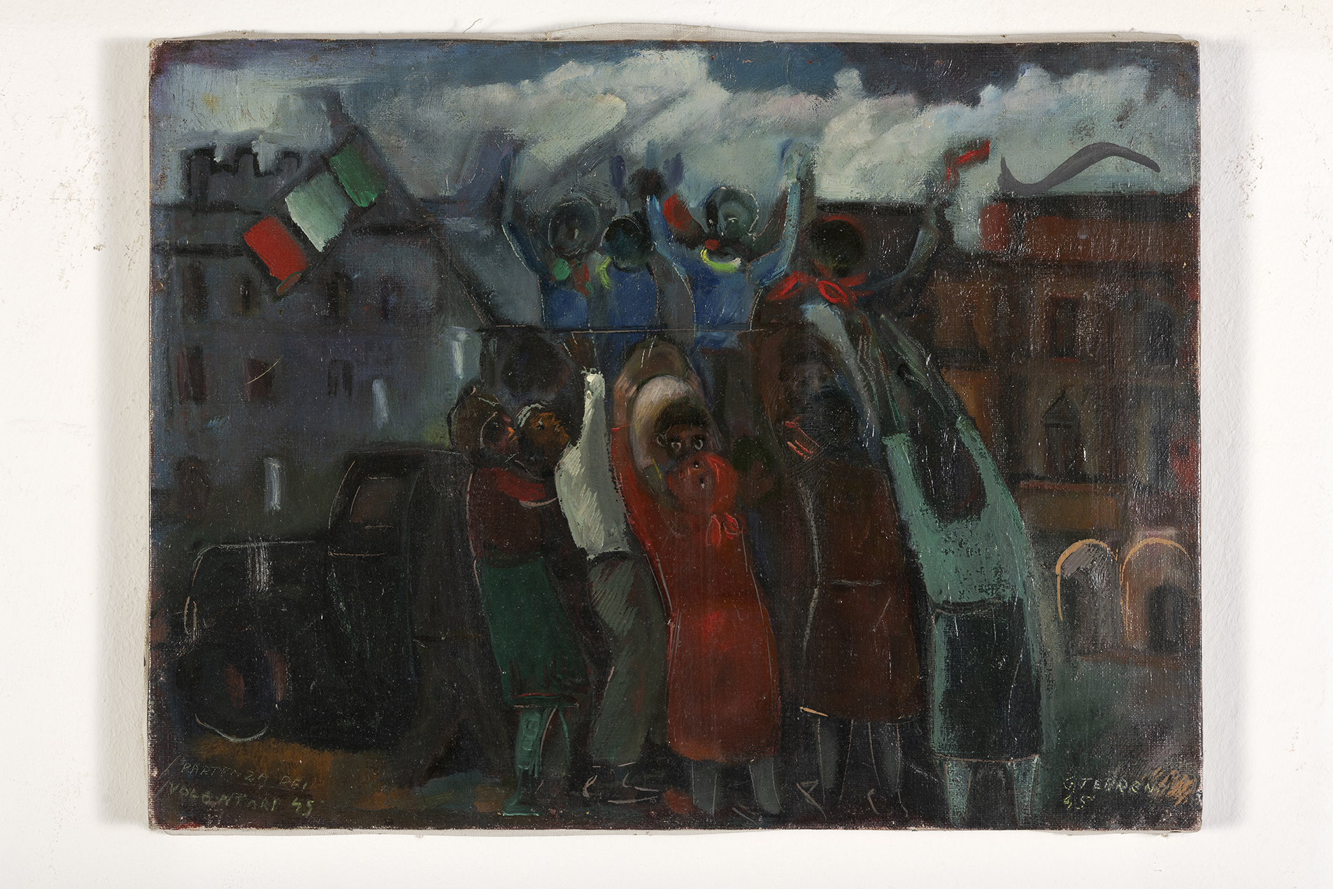 Partenza dei volontari per la libertà da Empoli nel 1945, Folla che saluta (dipinto) di Terreni Gino (XX)