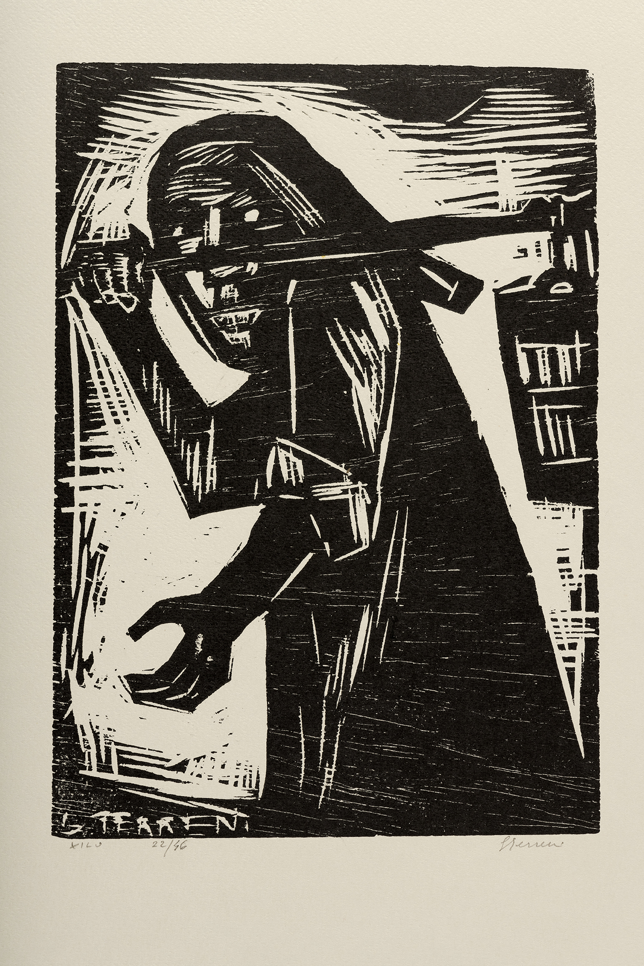 Argia che va a prendere l'acqua, Contadina con secchio sulla spalla (stampa) di Terreni Gino (XX)