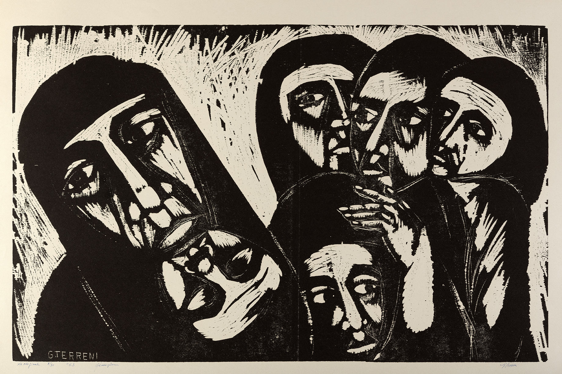 Fissazione, Gruppo di figure (stampa) di Terreni Gino (terzo quarto XX)