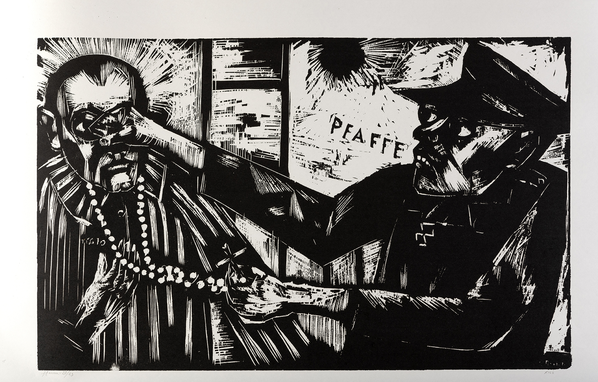 Pfaffe pretonzolo, Scontro tra due figure (stampa) di Terreni Gino (terzo quarto XX)