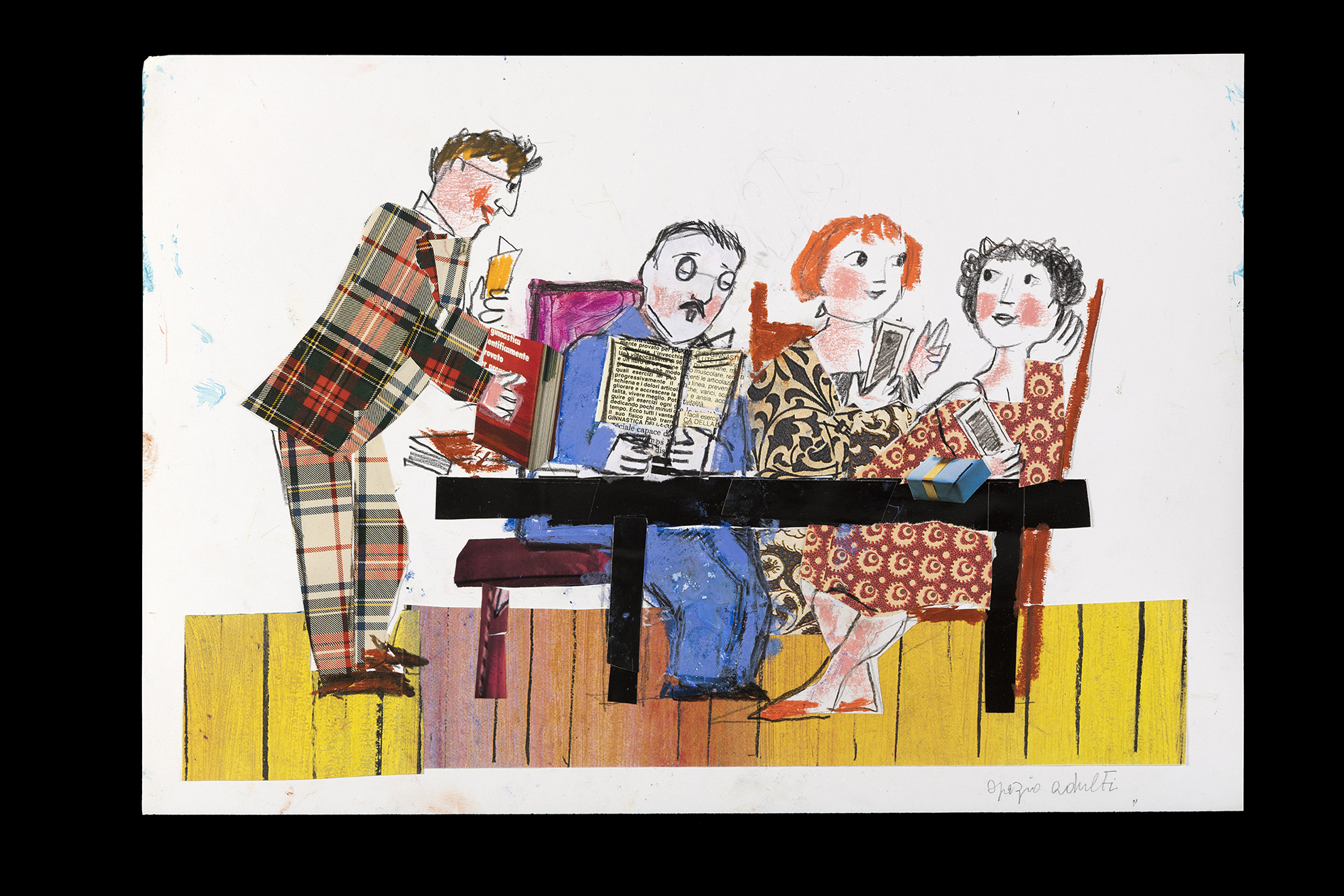 Spazio adulti, Adulti che leggono e discutono tra loro (disegno, elemento d'insieme) di Luzzati Emanuele (XX)