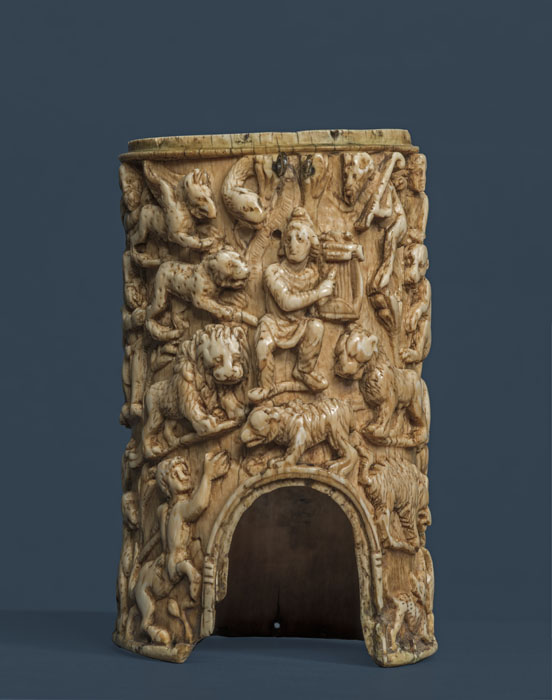 Orfeo che incanta gli animali e scene di caccia, Orfeo che incanta gli animali; scene di caccia (pisside - a torre) - Mediterraneo orientale (V-VI sec)