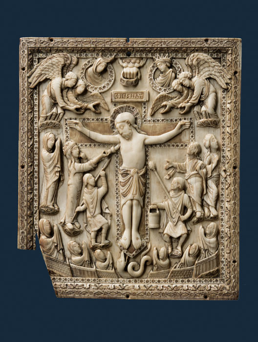 Crocifissione, crocifissione (placca di legatura) - cerchia di Carlo il Calvo (IX sec)