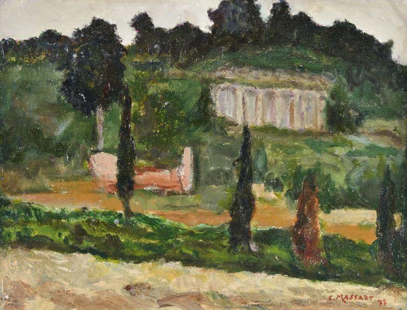 Le terme romane, Paesaggio con resti archeologici (dipinto) di Massart Curzio (XX)