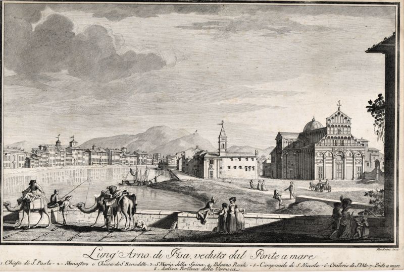 Veduta di Pisa dal ponte a mare (stampa) di Fambrini Ferdinando (XVIII)