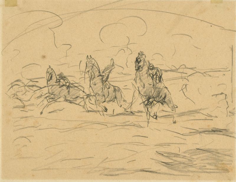 Corse a San Rossore, Corsa di cavalli (disegno) di Carlini Spartaco (XX)