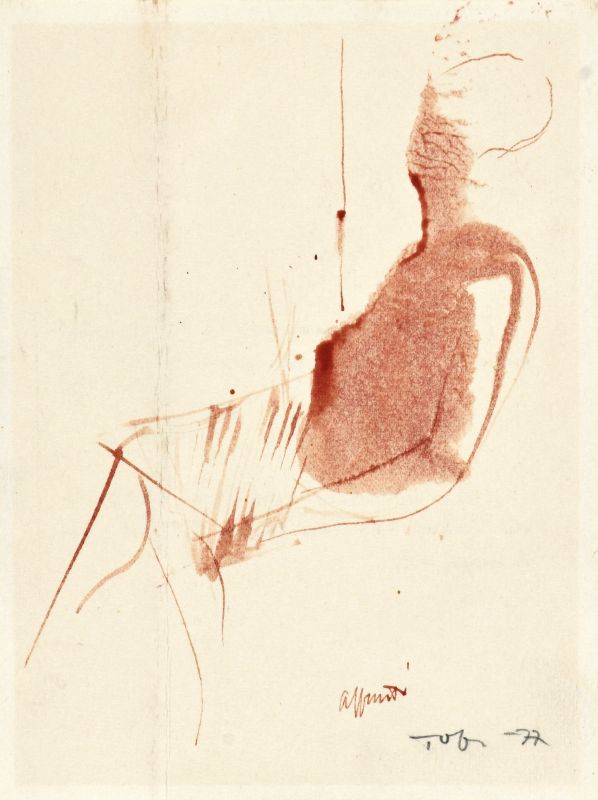 Figura in rosso, Figura seduta (stampa) di Tofani Palmizio (XX)