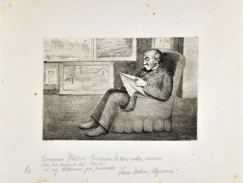 Giovanni Fattori, Giovanni Fattori nello studio (stampa) di Malesci Giovanni (XX)
