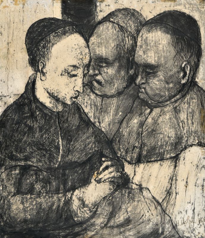 Tre prelati, Tre uomini a mezzobusto (disegno) di Volpi Alessandro (XX)