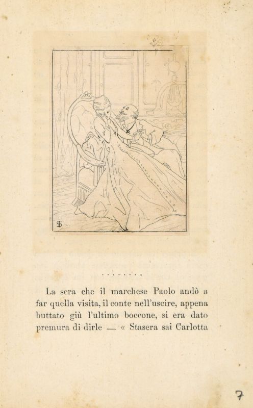 Dai "Primi passi", Uomo con donna seduta in poltrona (stampa) di Signorini Telemaco (XIX)