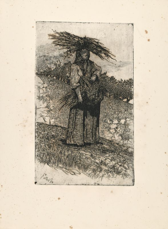Boscaiola, contadina vicino al bosco (stampa) di Fattori Giovanni (XX)