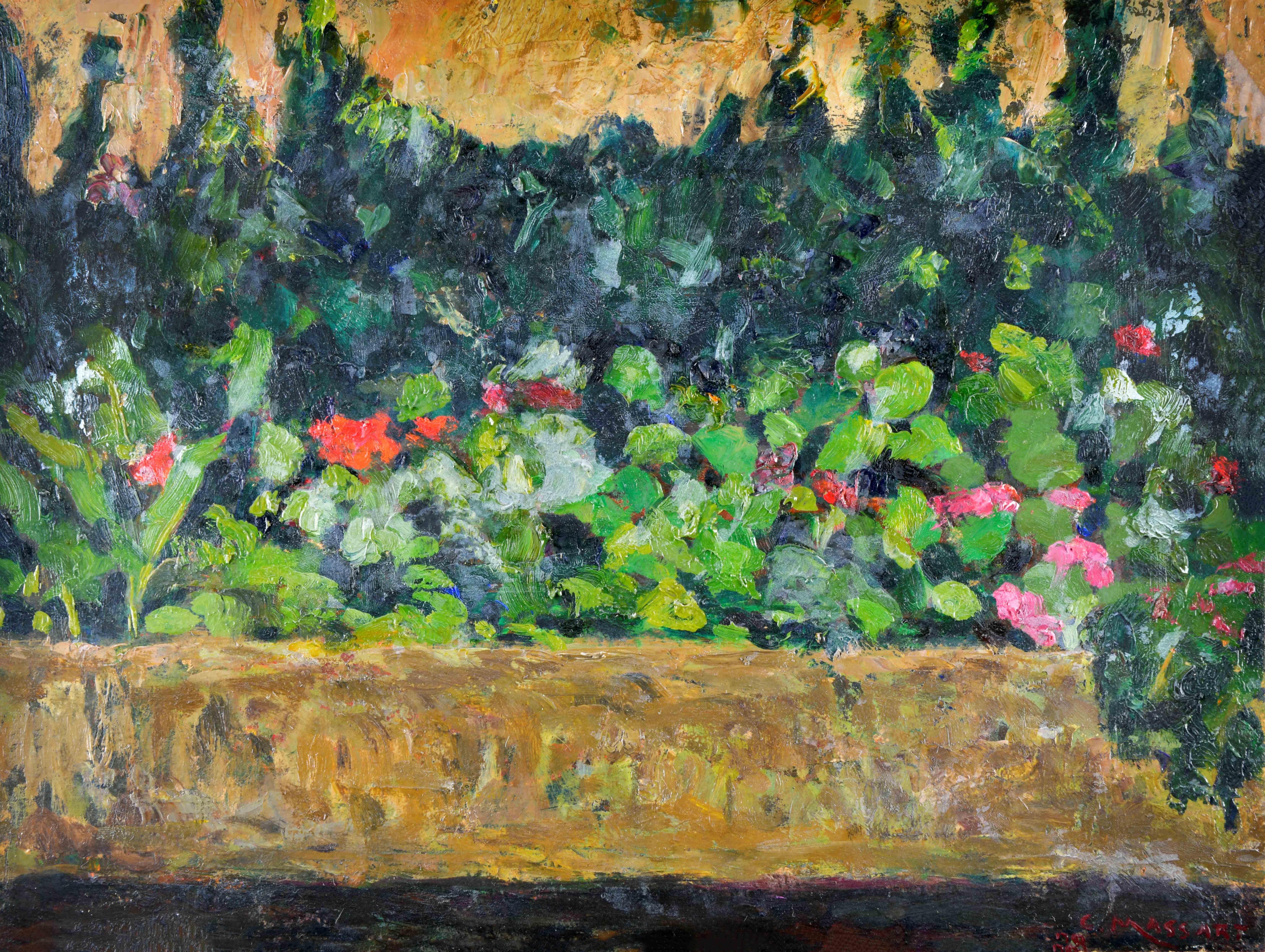 Gerani, natura morta (dipinto) di Massart Curzio (XX)