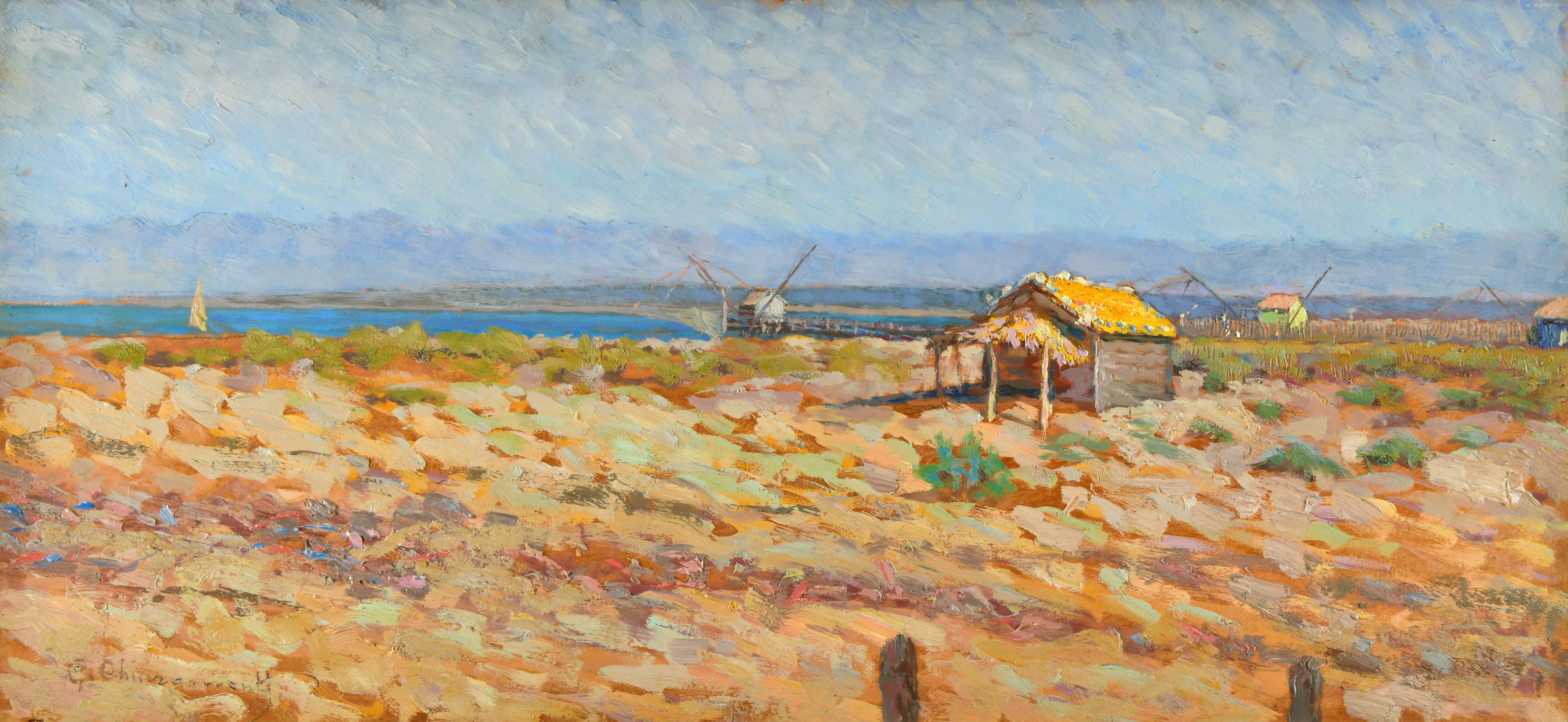 Bocca d'Arno, Paesaggio costiero (dipinto) di Chiaramonti Giovanni (fine XIX)