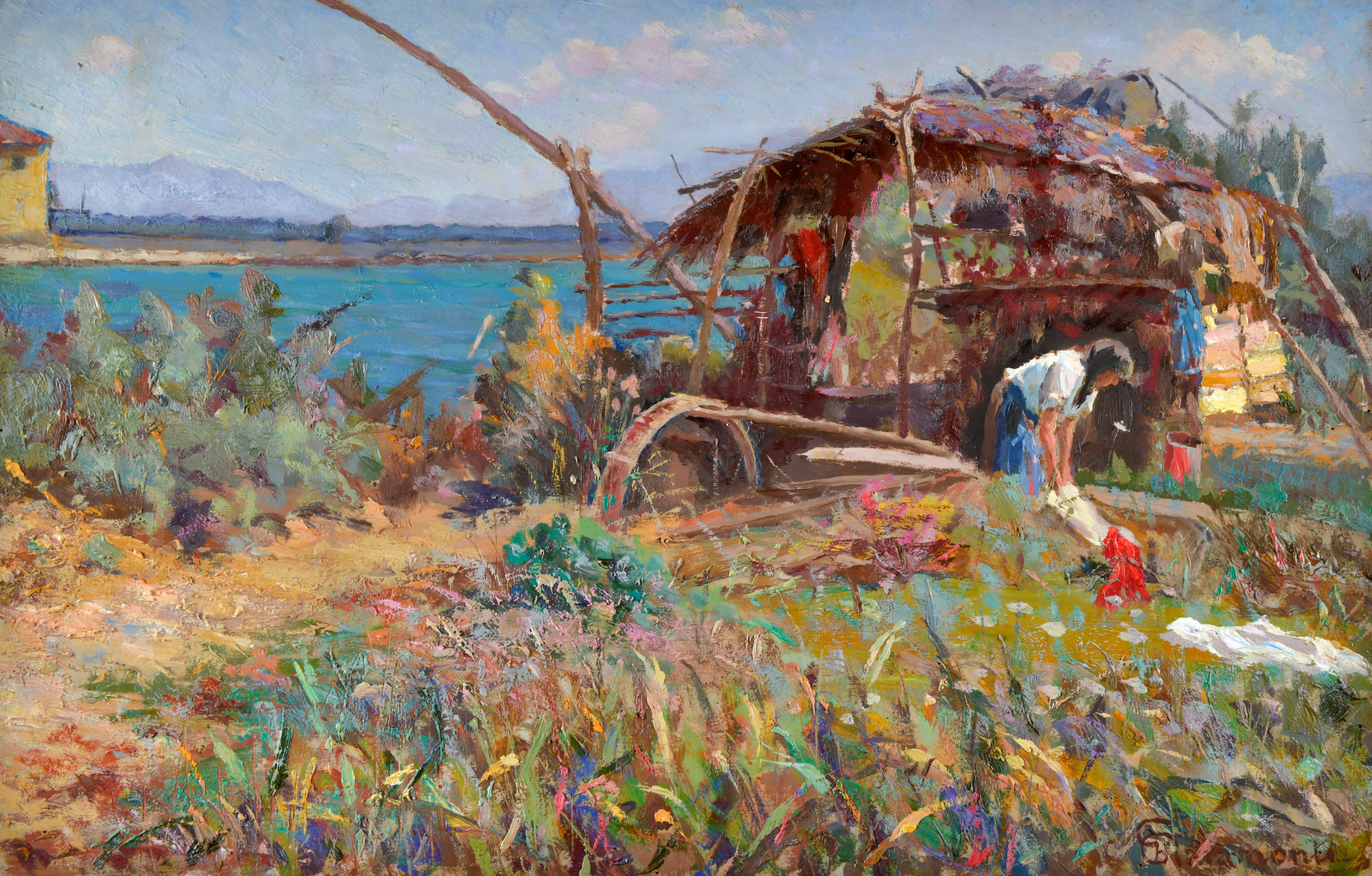 Bocca d'Arno, Paesaggio costiero con figura (dipinto) di Chiaramonti Giovanni (fine XIX)