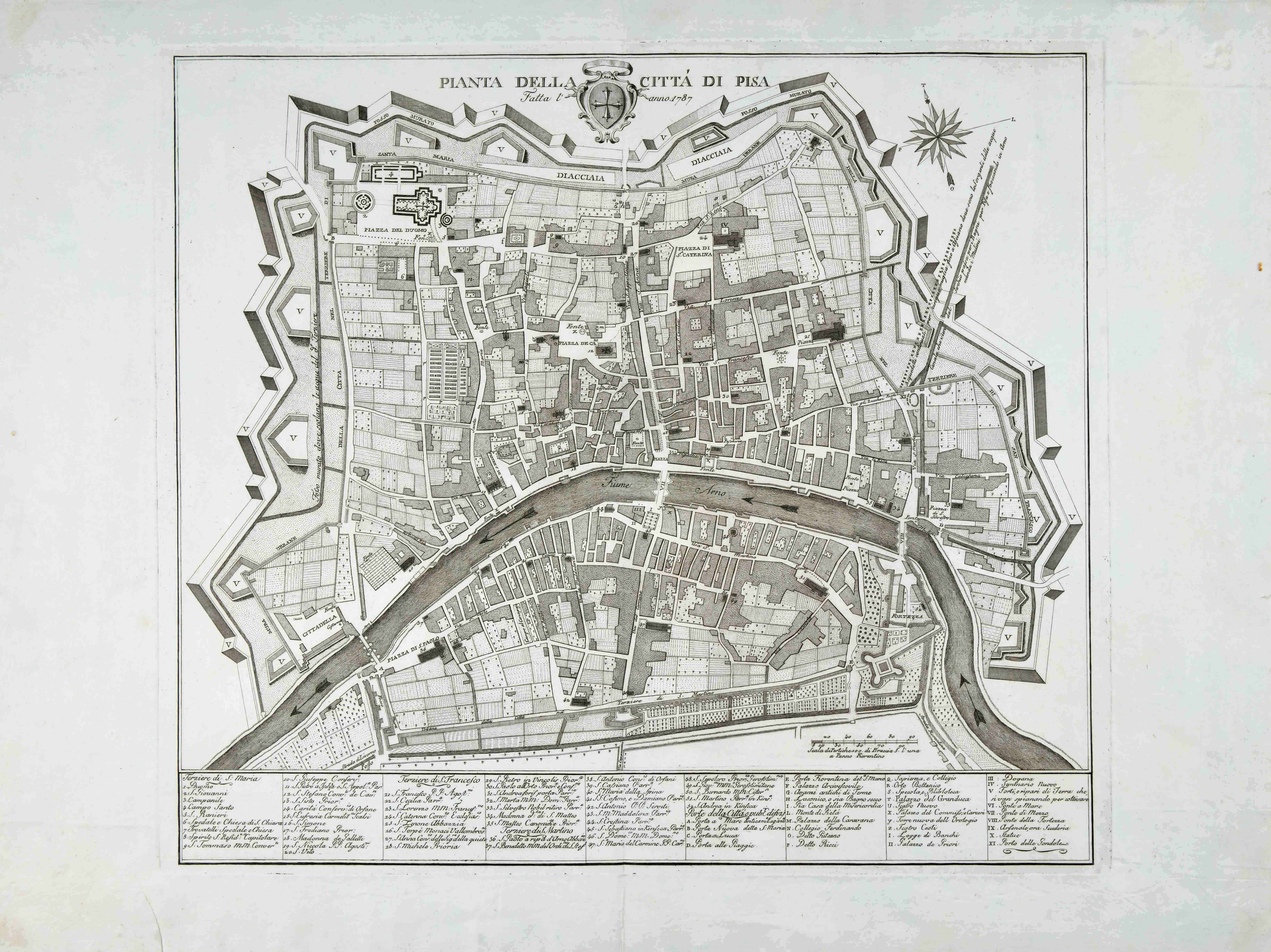 Pianta della Città di Pisa (stampa) di Da Morrona Alessandro (attribuito) (XVIII)