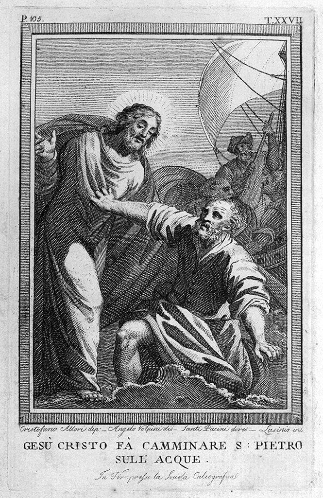 San Pietro cammina sulle acque (stampa) di Lasinio Carlo, Volpini Angelo, Allori Cristofano (sec. XVIII)