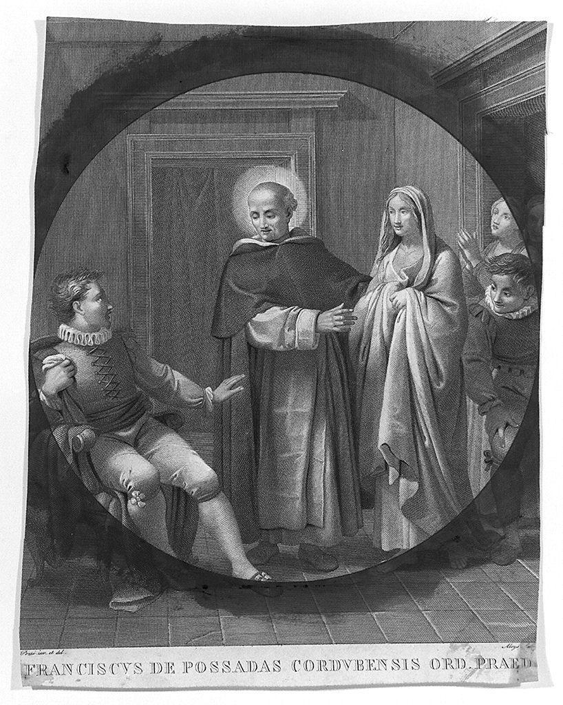 episodio della vita del beato Francesco di Possadas (stampa smarginata) di Pozzi Andrea - ambito romano (sec. XIX)