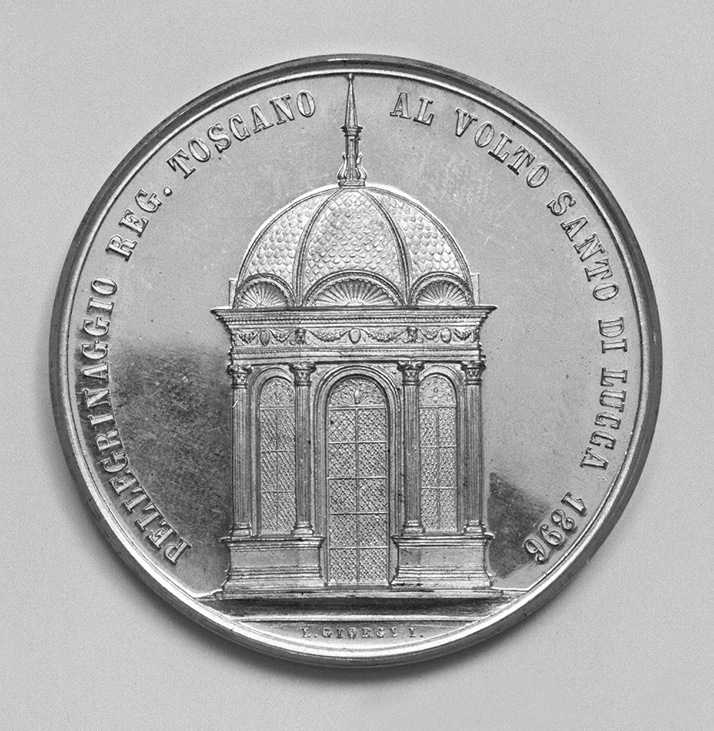 Volto Santo e veduta della cappella del Volto Santo a Lucca (medaglia commemorativa) di Giorgi Luigi (sec. XIX)