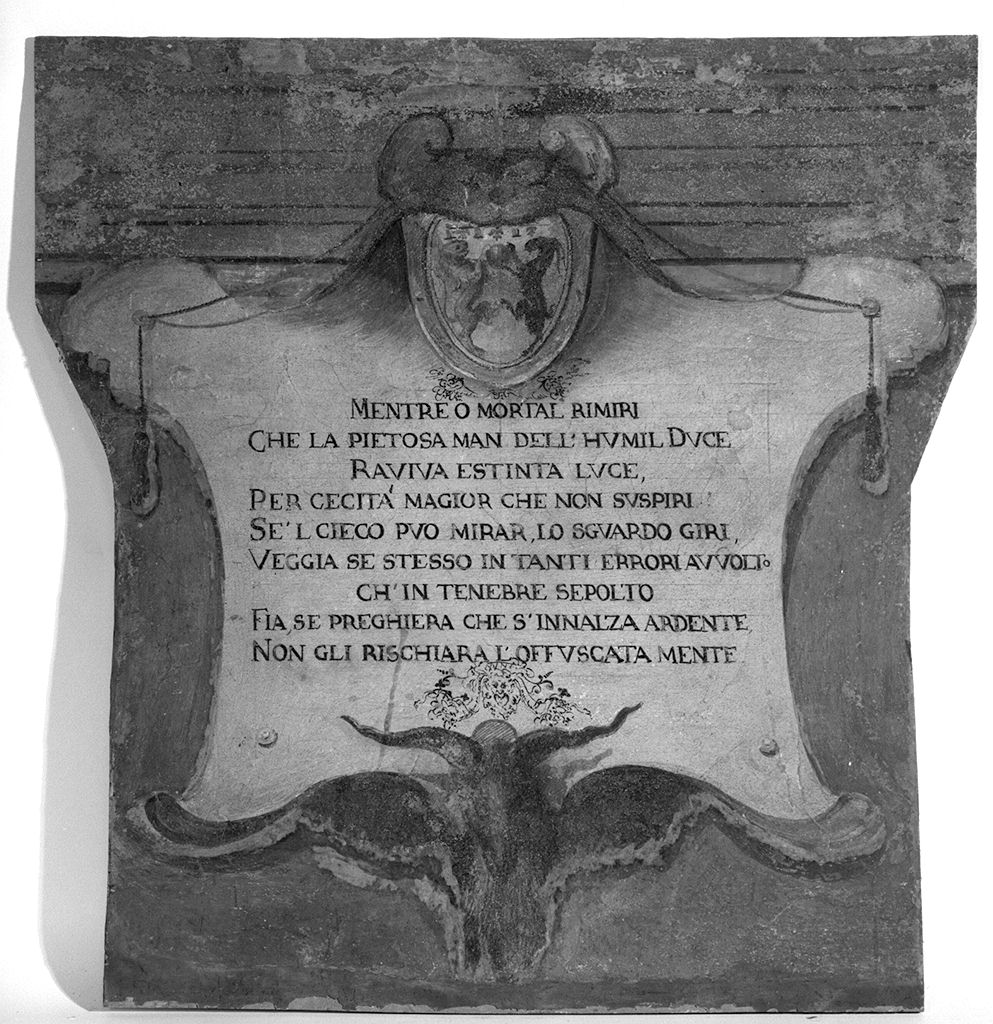 cartiglio con iscrizione (dipinto, elemento d'insieme) - ambito fiorentino (sec. XVII)