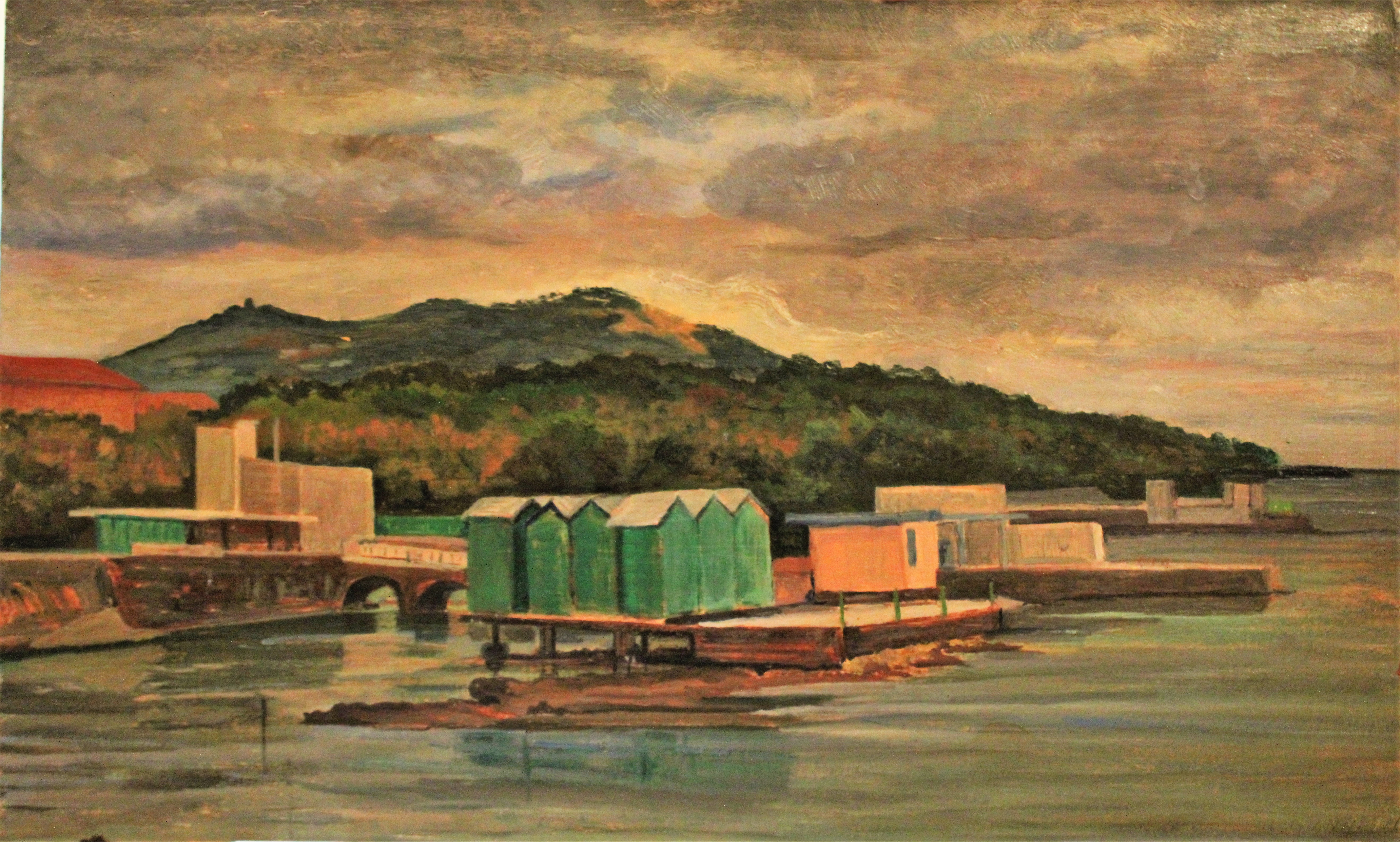 Lo scoglio bianco, paesaggio marino (dipinto) di Giannelli Raffaello (metà XX)