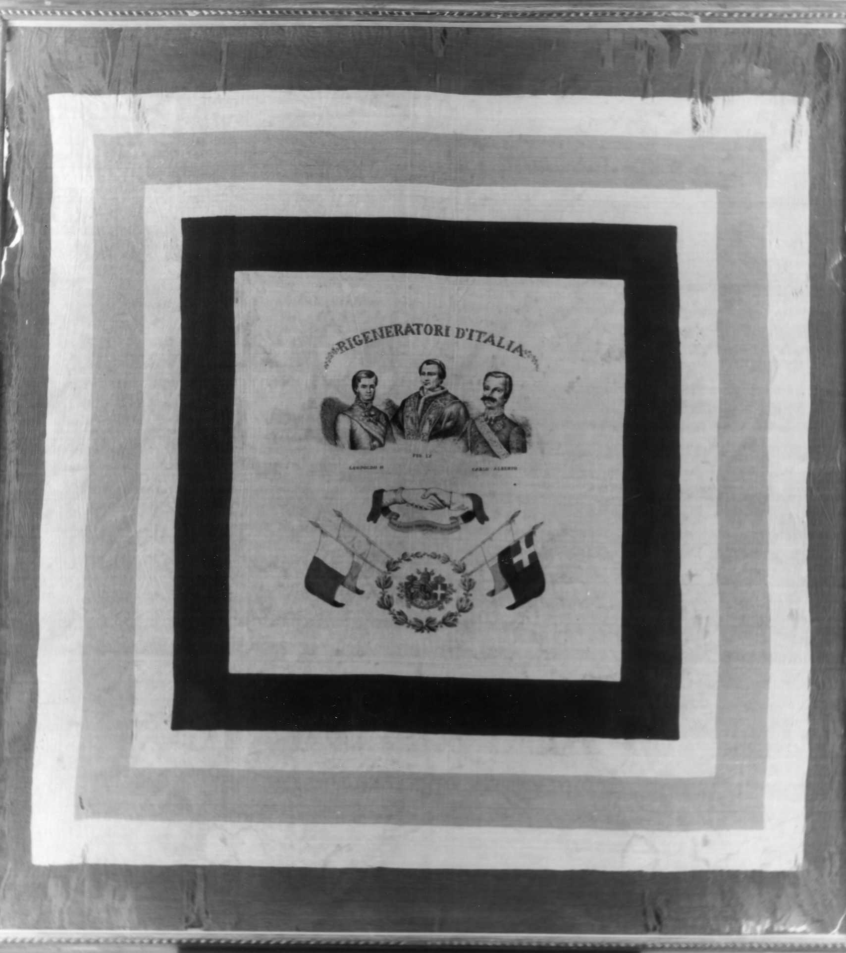 RIGENERATORI D'ITALIA, ritratti (drappo) - manifattura italiana (metà XIX)