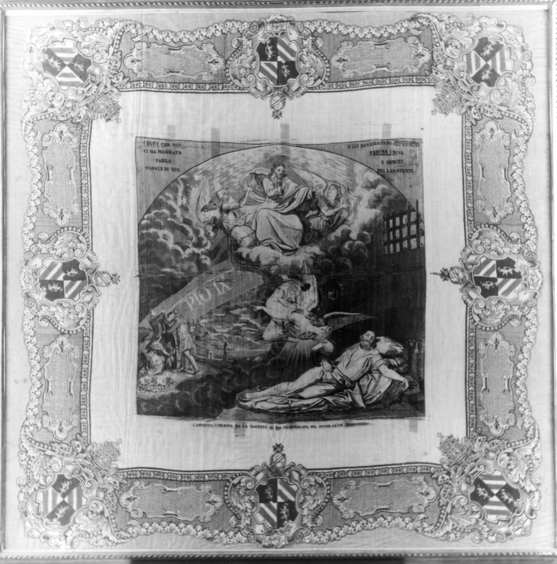 celebrazione dell'amnistia concessa da Papa Pio ix (drappo) - manifattura italiana (metà XIX)