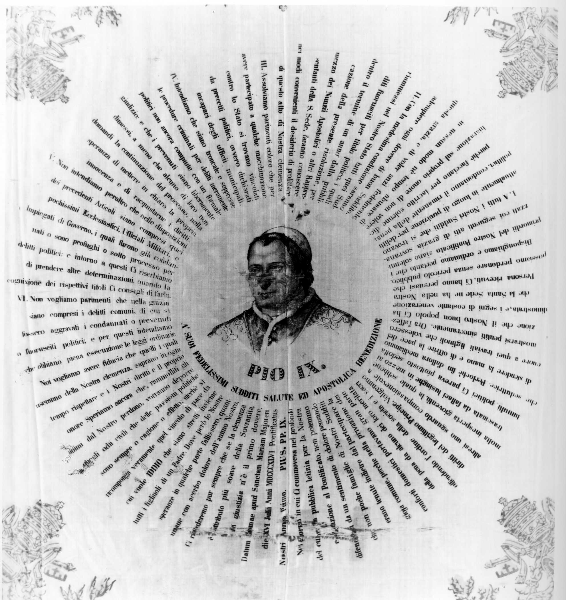 ritratto di Papa Pio IX (drappo) - manifattura italiana (XIX)