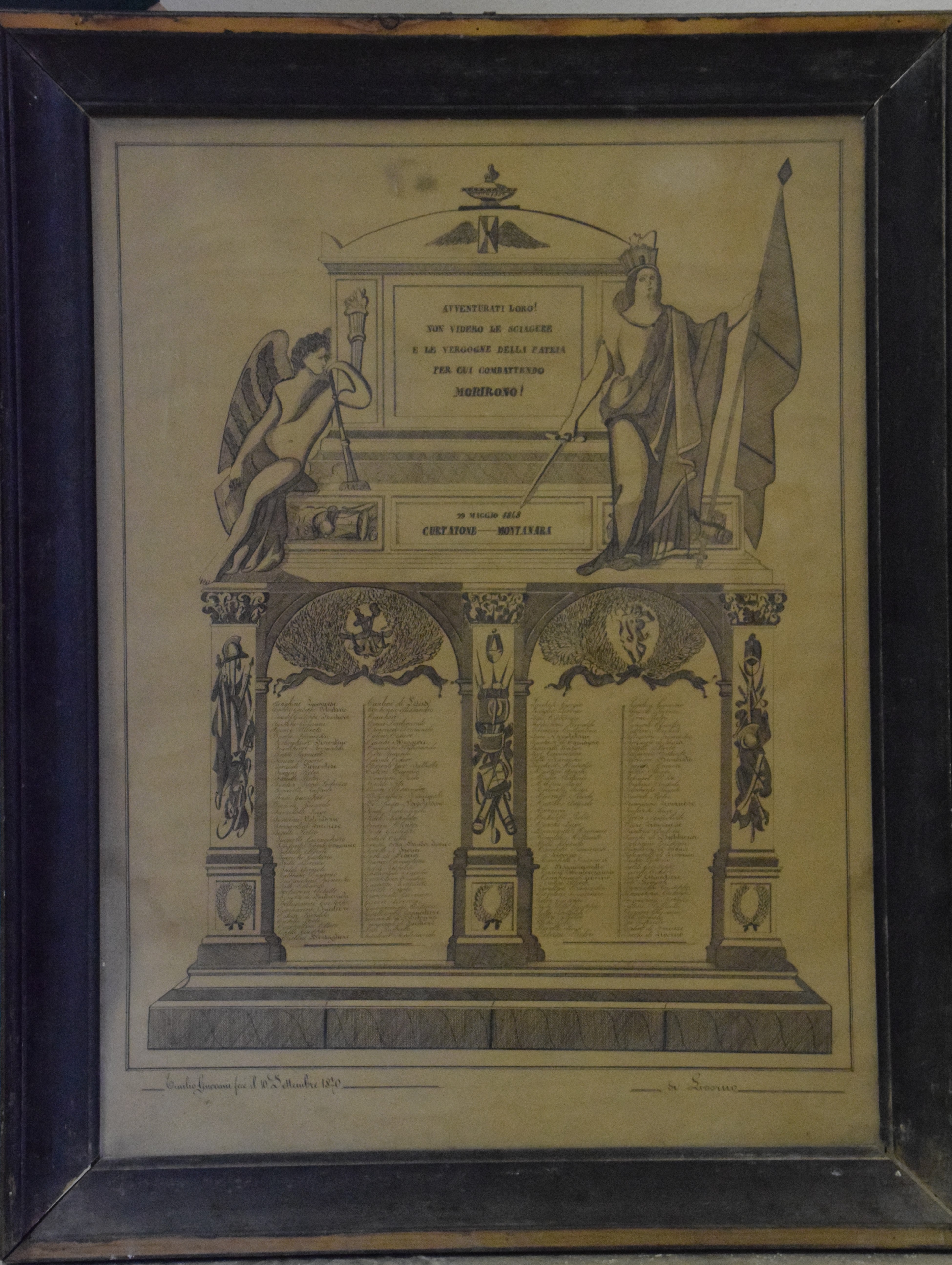 altare della patria con figure allegoriche e attributi militari (stampa) di Guerrini Emilio (XIX)