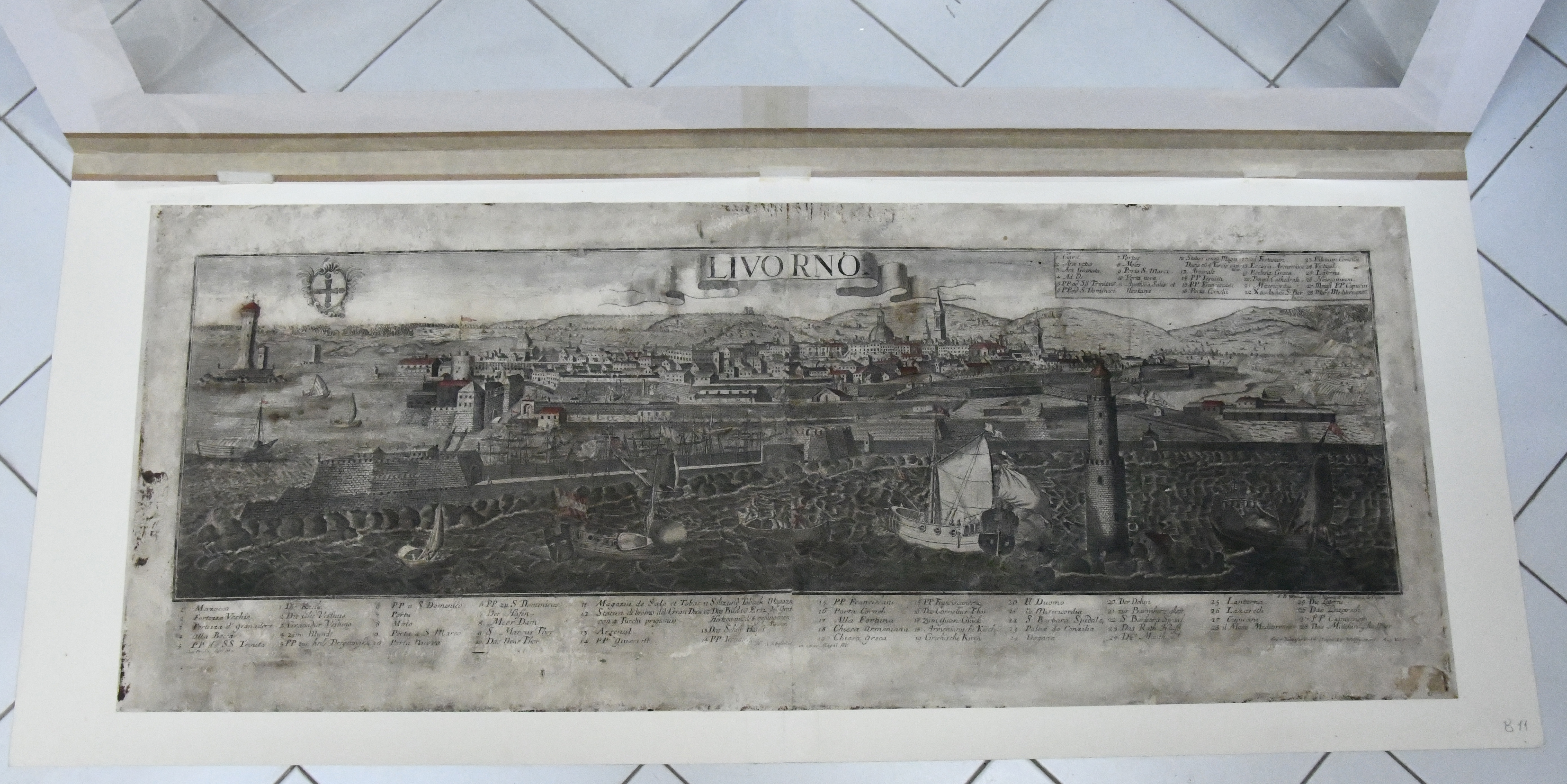 Livorno, veduta della città e del porto di Livorno (stampa) di De Werner Friedrich Bernard (prima metà XVIII)