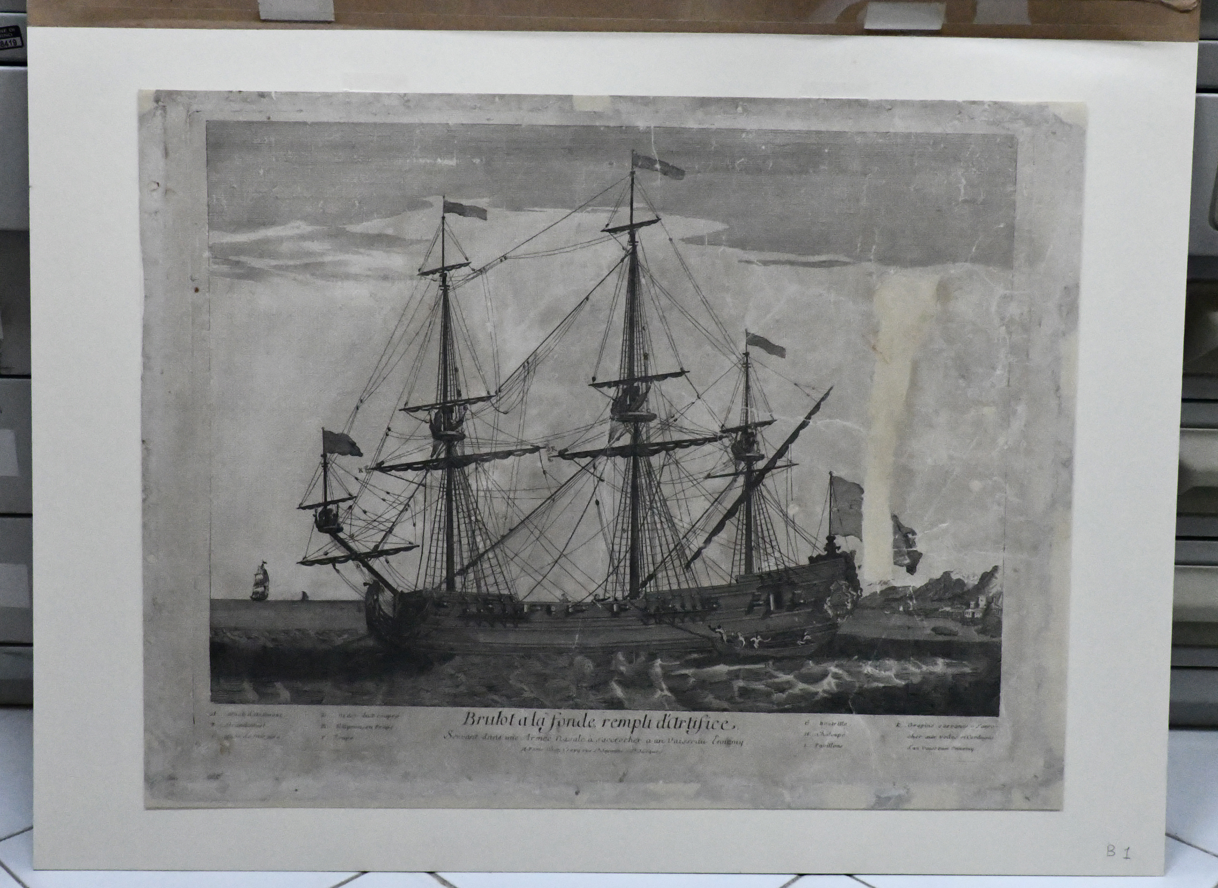 bastimento da guerra alla fonda (stampa) - ambito italiano (fine/ inizio XVIII/ XIX)