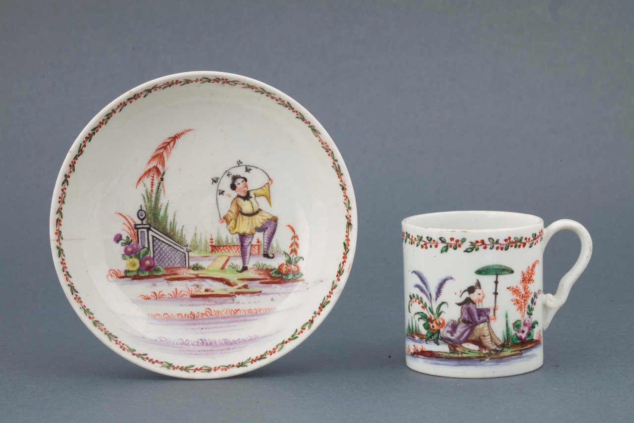 personaggio orientale con paesaggio e motivi decorativi vegetali (tazza, serie) di Manifattura Antonibon (fine XVIII)