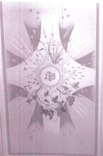 Ostia con vite, spighe e raggi (dipinto murale) di Montanari, Sergio (bottega) - ambito Italia settentrionale (XX)