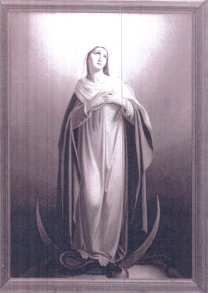 Madonna Immacolata (dipinto) di Grimani, Giuseppe (attribuito), Scuri Enrico (maniera) - ambito Italia settentrionale (anni cinquanta XX)