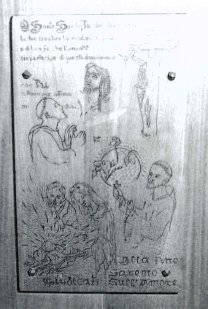 Natività - Crocifisso - San Francesco d'Assisi (pannello) di Carletta (laboratorio) - ambito Italia settentrionale (terzo quarto XX)