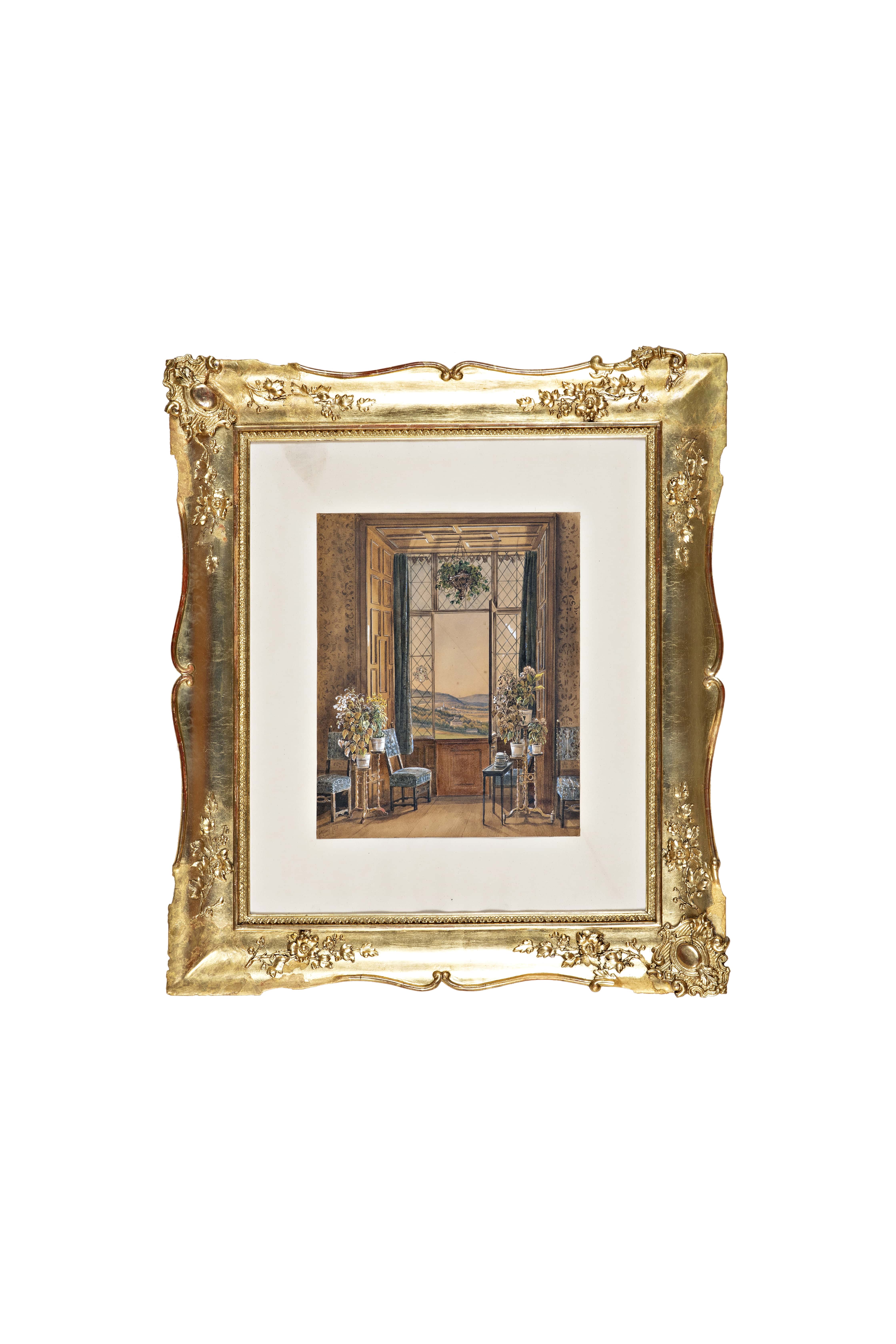 Interno con finestra, veduta d'interno (dipinto, opera isolata) di Mössmer, Raimund (anni cinquanta XIX)