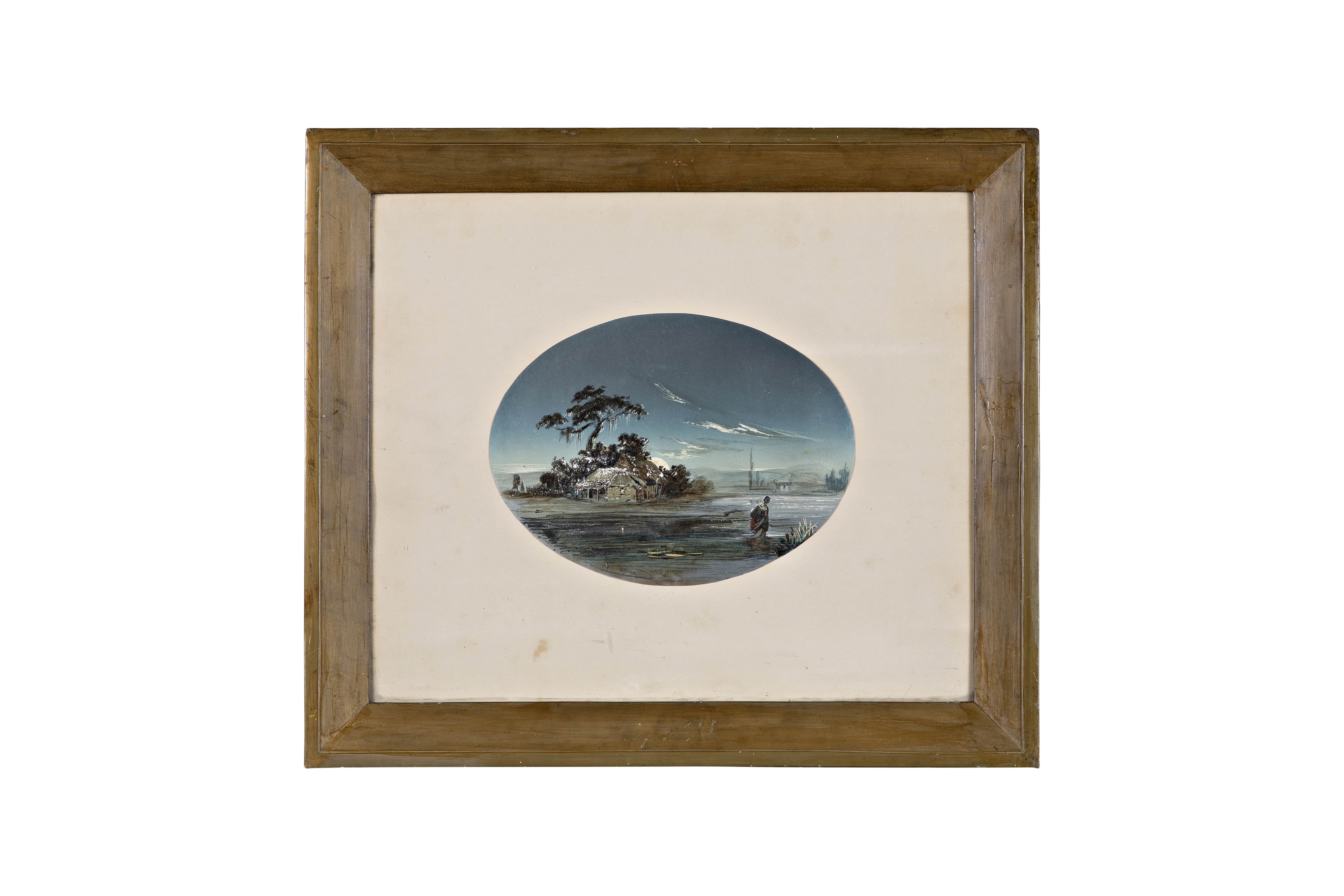 Paesaggio notturno, Paesaggio acquatico notturno con figura femminile (dipinto, opera isolata) di Young, Edward (XIX)