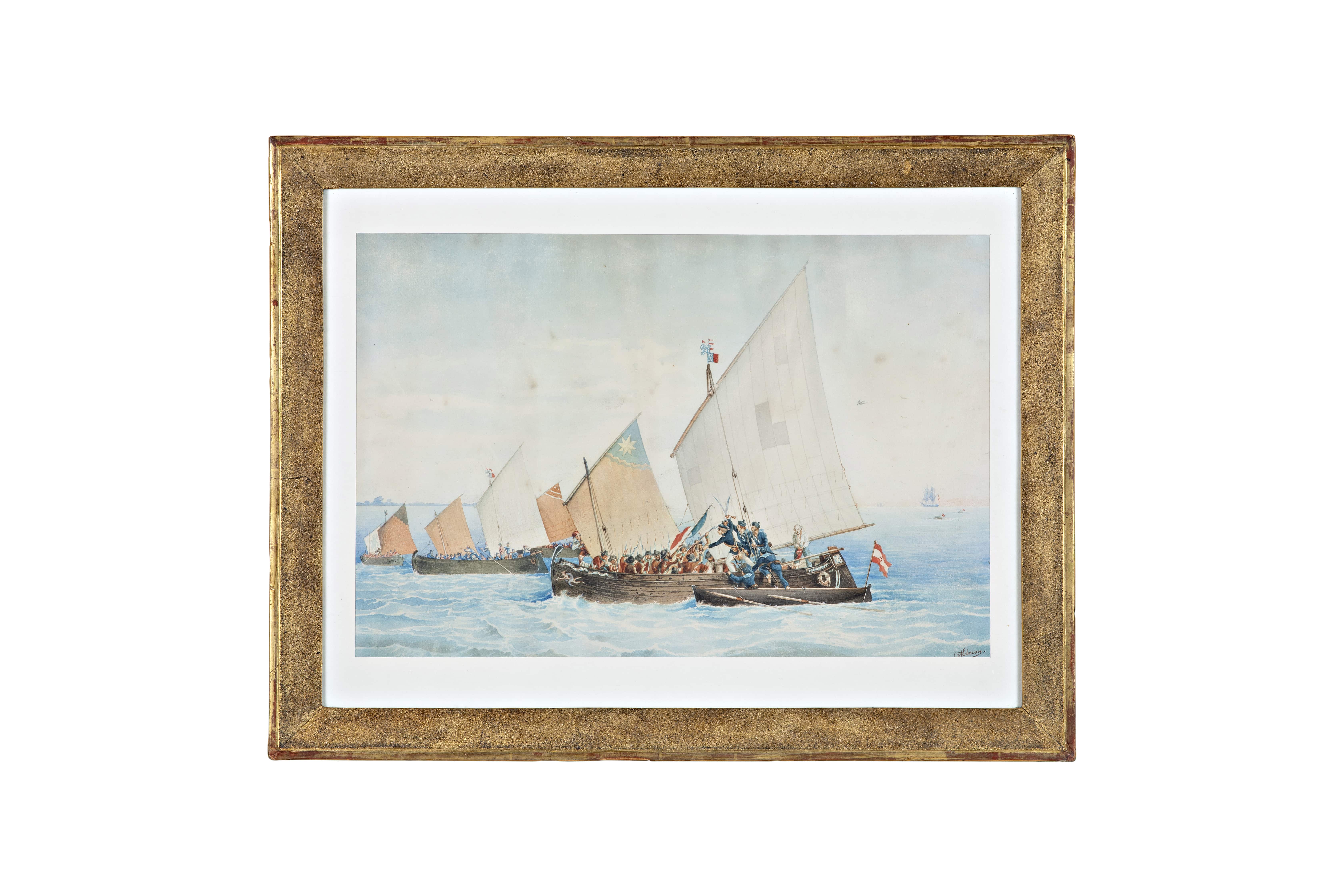 Combattimento in mare, Scena di arrembaggio (dipinto, opera isolata) di Anonimo (seconda metà XIX)