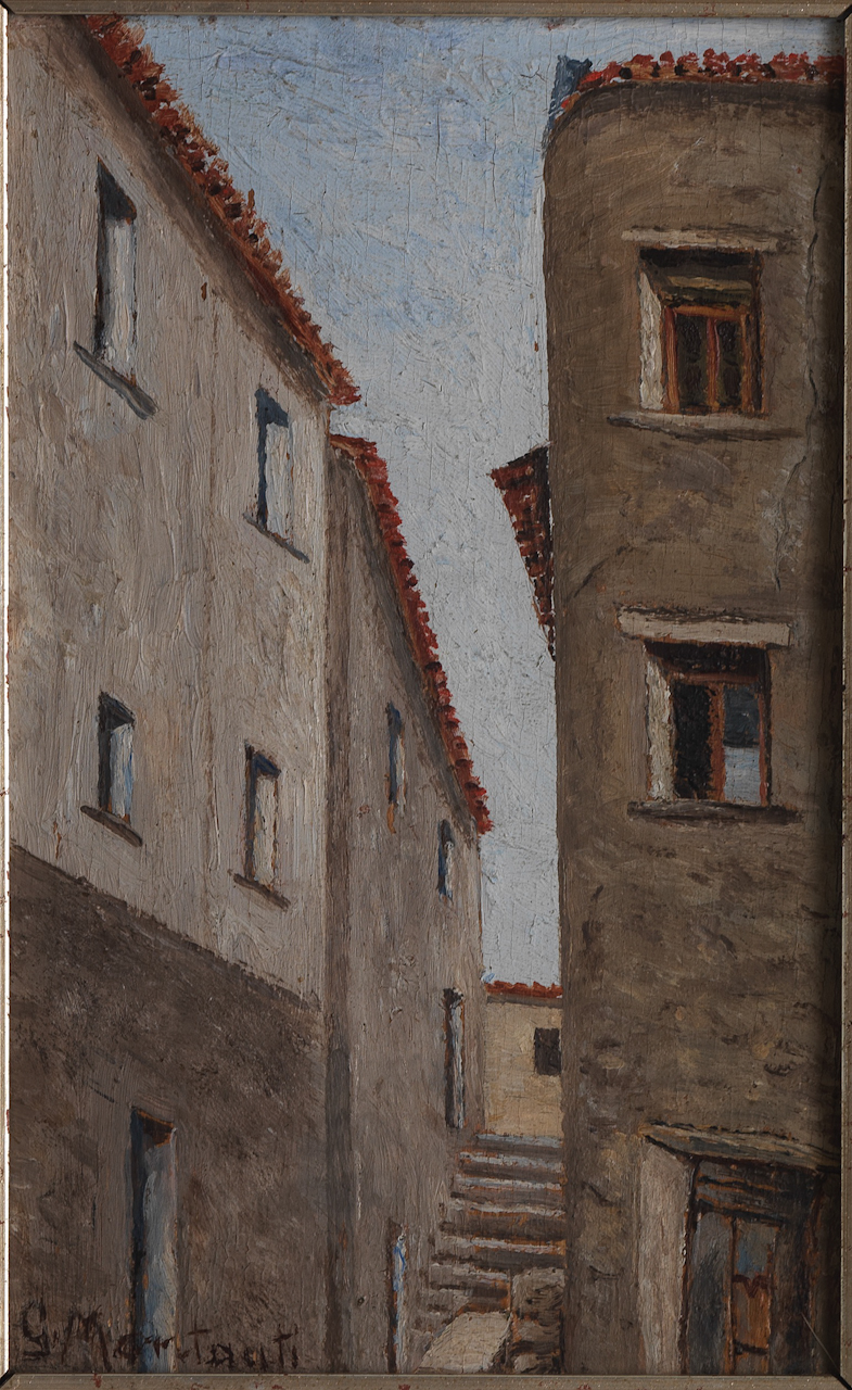 Scorci di case, veduta cittadina (dipinto) di Montauti Guido (XX)