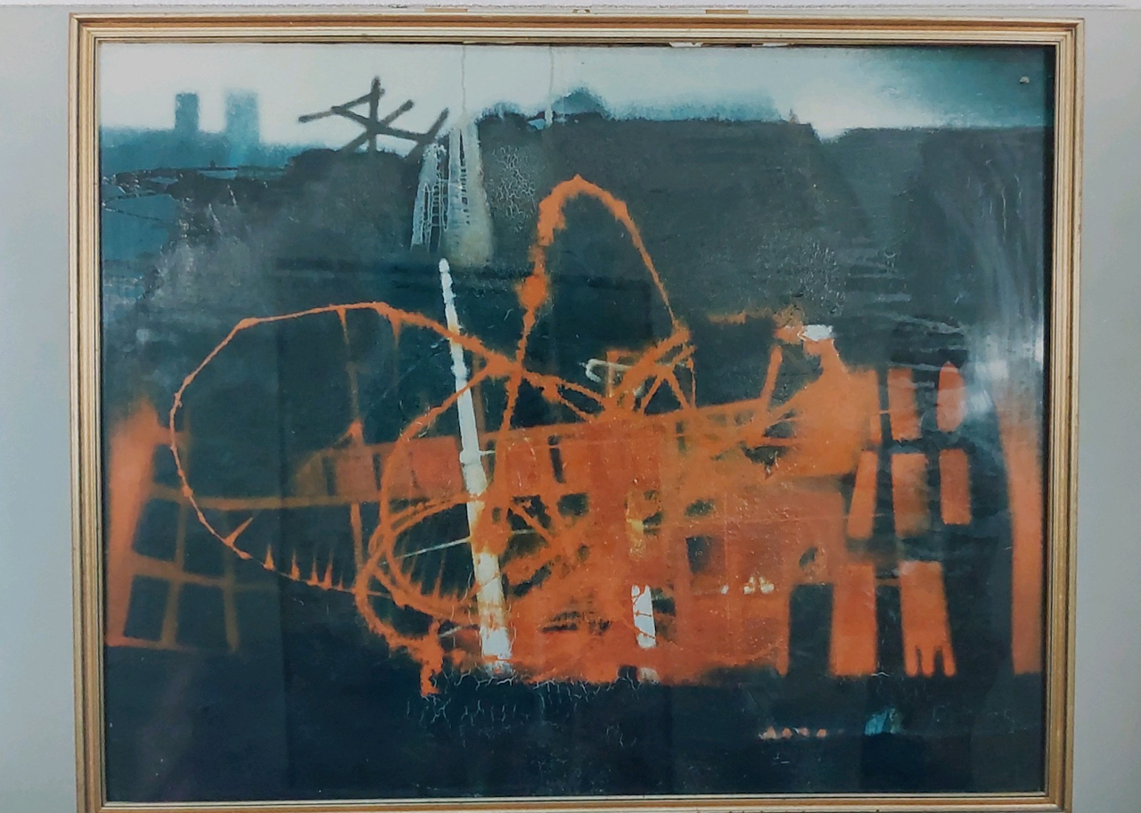 Incendio al Supermarket (dipinto) di Guerreschi Giuseppe (XX)