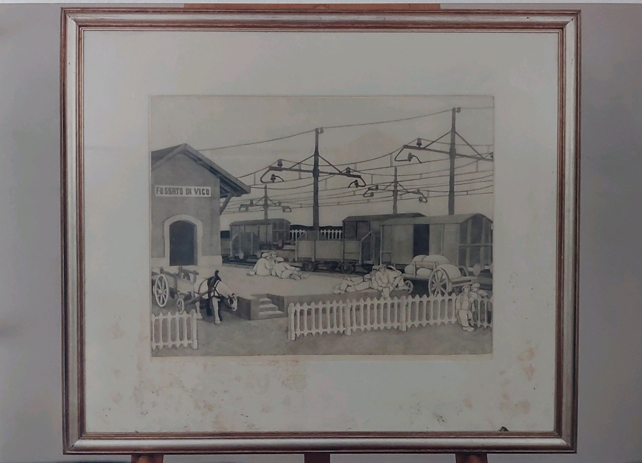 Vecchio scalo merci, veduta di una stazione ferroviaria (stampa) di Morena Alberico (XX)