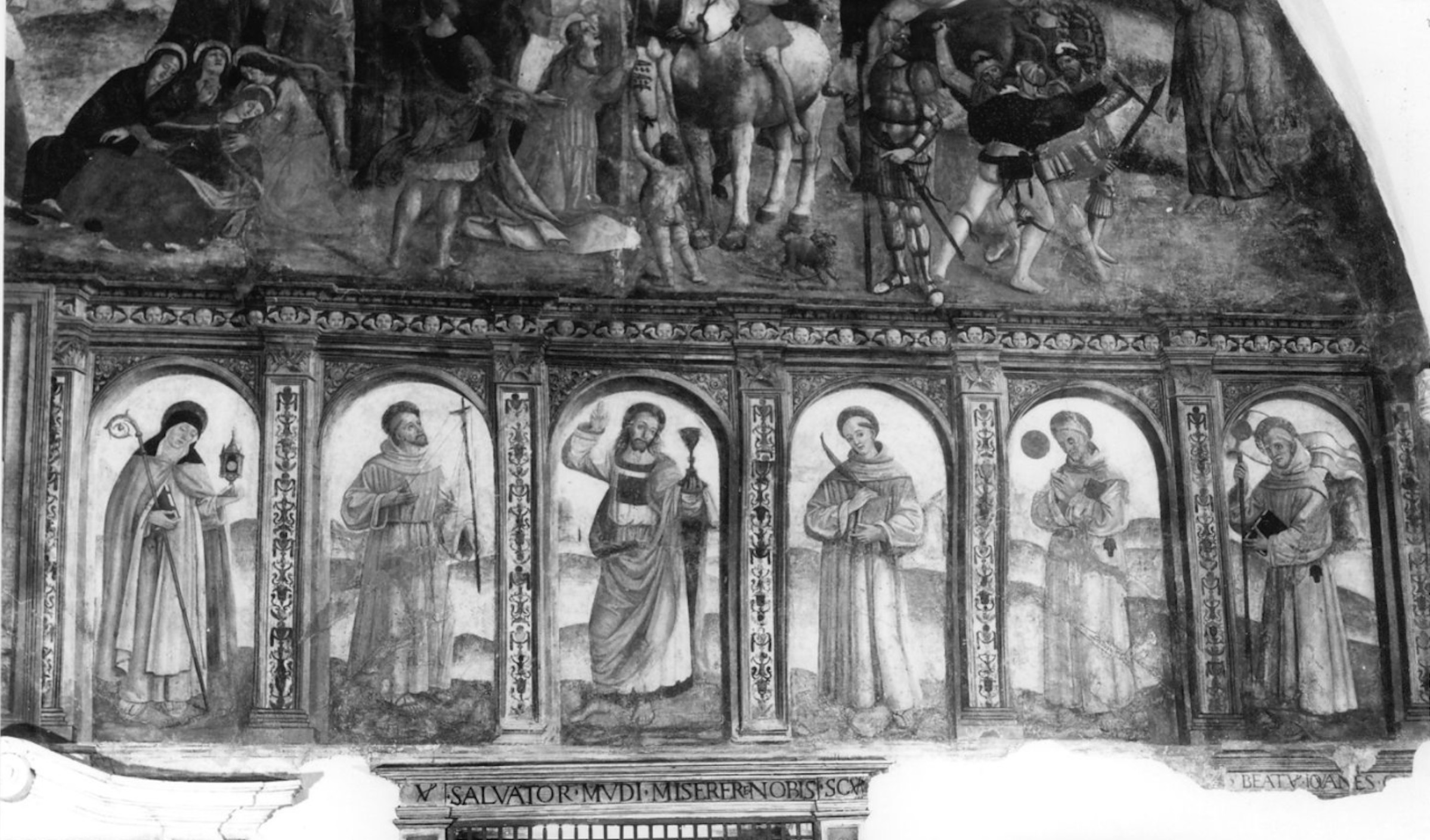 Santa Chiara, San Francesco, Cristo dell'Eucarestia, Sant'Antonio da Padova, San Bernardino da Siena, San Giovanni da Capestrano, Cristo, Santa Chiara d'Assisi, San Francesco d'Assisi, Sant'Antonio da Padova, San Bernardino da Siena, San Giovanni da Capestrano (dipinto, ciclo) di Francesco di Paolo da Montereale - ambito abruzzese (inizio XVI)