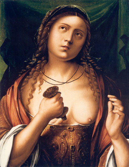 Lucrezia, suicidio di Lucrezia (dipinto, opera isolata) di Marchesi Girolamo detto Girolamo da Cotignola (XVI)