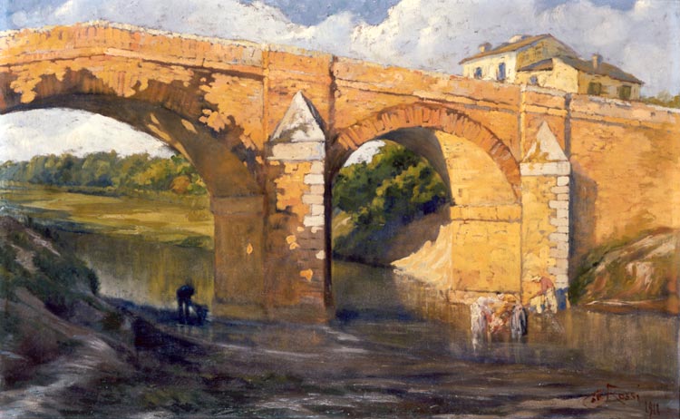 Il ponte di Schiavonia, Veduta di città (dipinto, opera isolata) di Rossi Pio (XX)