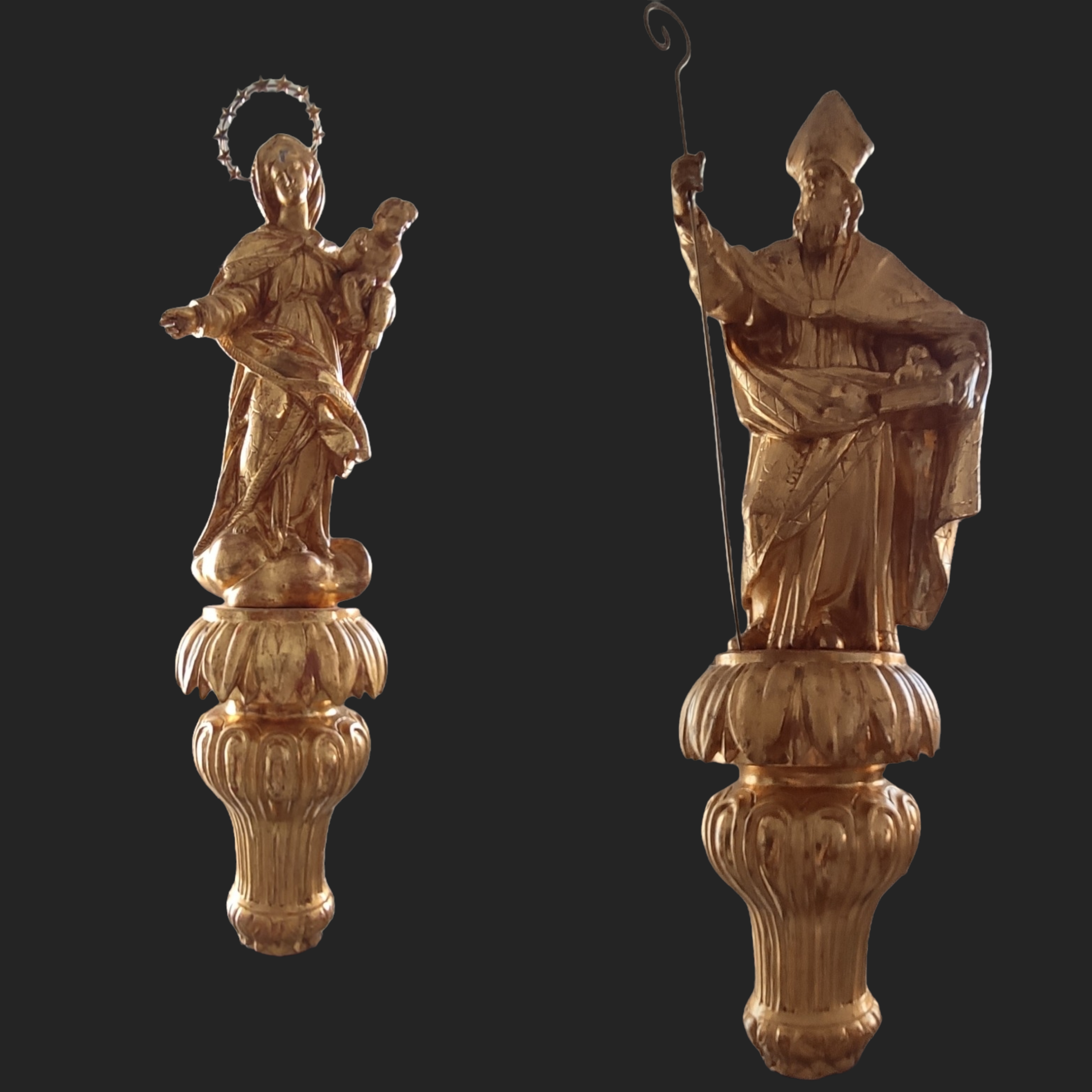 Madonna della Neve, il vescovo Nicola di Myra (mazza processionale, coppia) - ambito ligure (seconda metà XVIII)