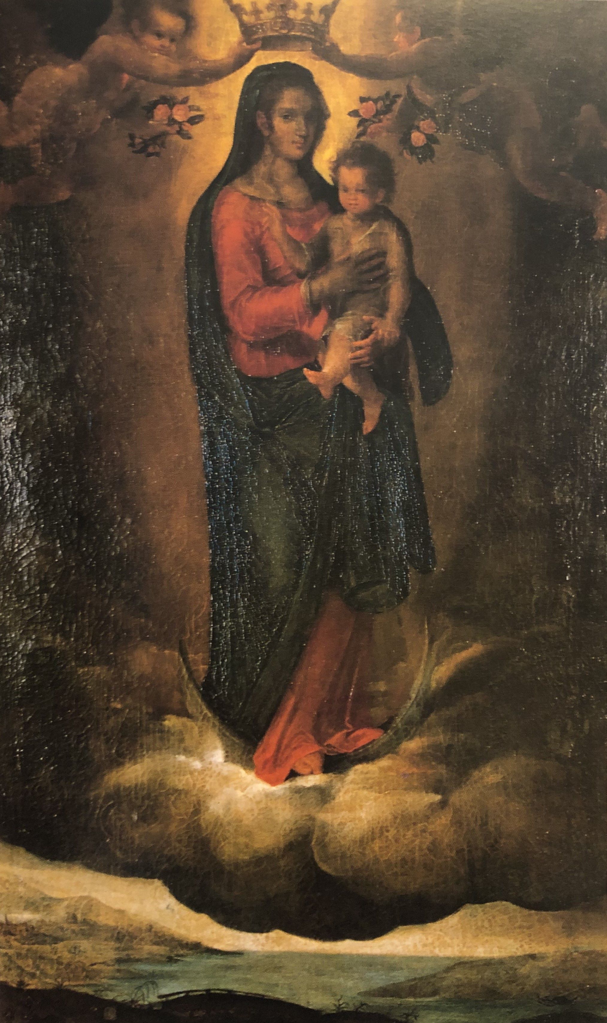 Madonna col bambino incoronata da due angeli (dipinto, opera isolata) di Fontana Lavinia (attribuito) (inizio XVII)
