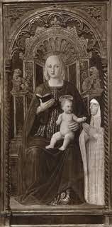 Madonna in trono col Bambino e religiosa (dipinto, opera isolata) di Barbagelata Giovanni (sec. XVI)