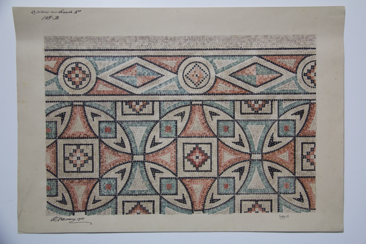 Disegno di mosaico pavimentale del palazzo di Teodorico di Ravenna (disegno architettonico, serie) di Azzaroni Alessandro (attribuito) (primo quarto XX)