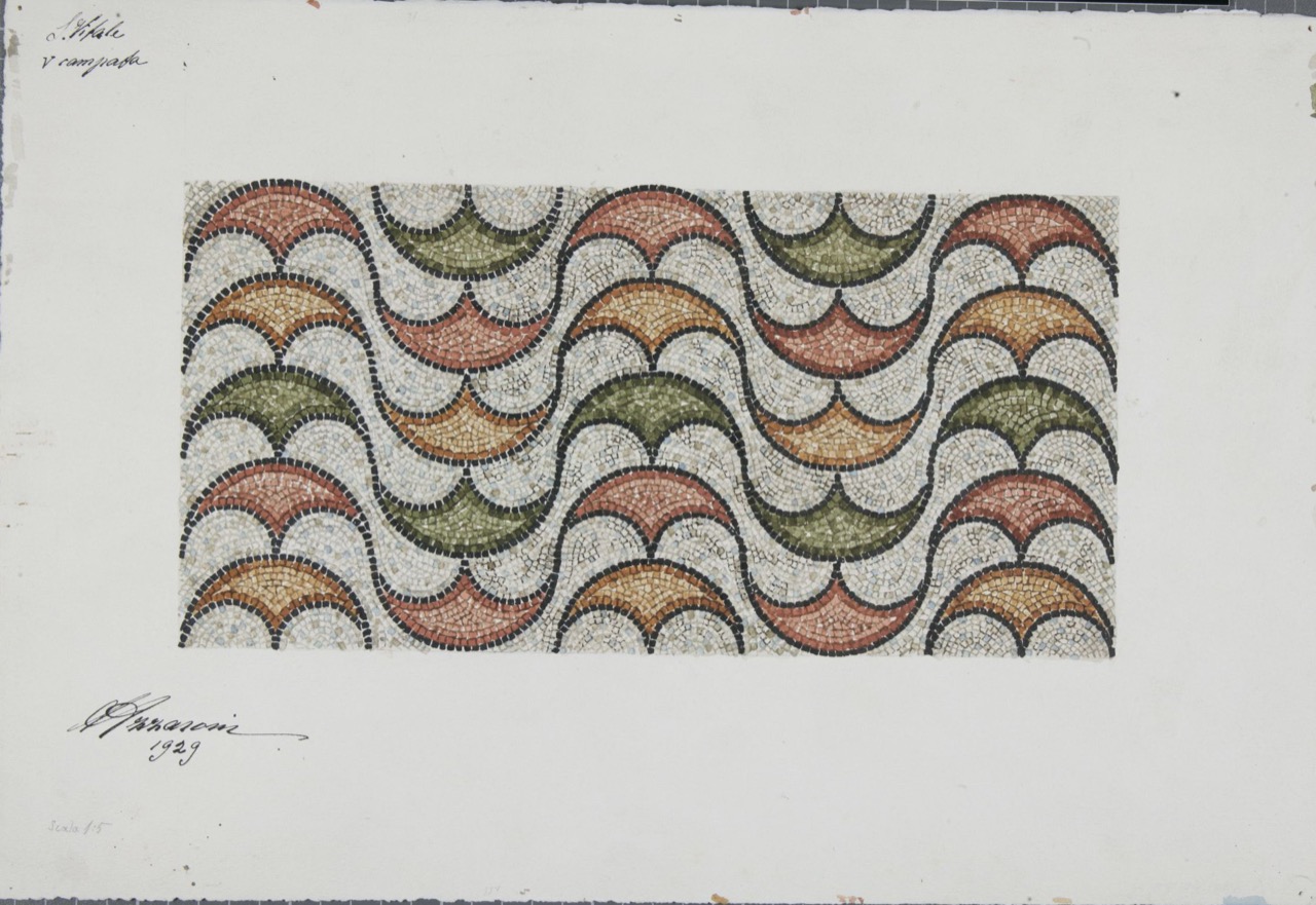 Ricostruzione del mosaico pavimentale della basilica di San Vitale di Ravenna (disegno architettonico, serie) di Azzaroni Alessandro (attribuito) (secondo quarto XX)